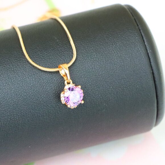 "Round Purple Gem Pendant in Rose Gold, XPPT1323 - Picture 3 of 12